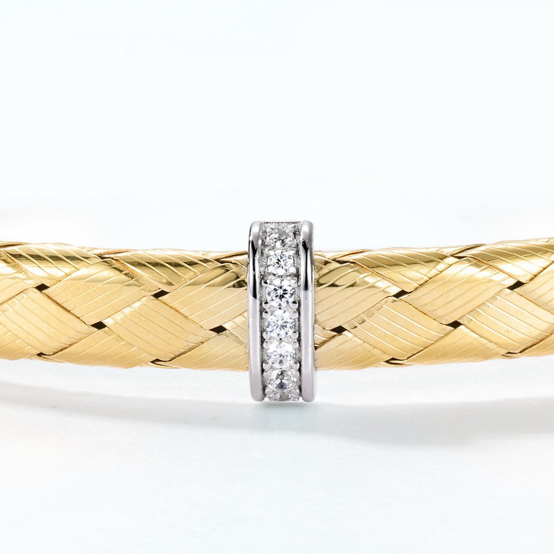S925 Sterling Silver Geometric Ribbon Braided Zircon Inlaid Bracelet