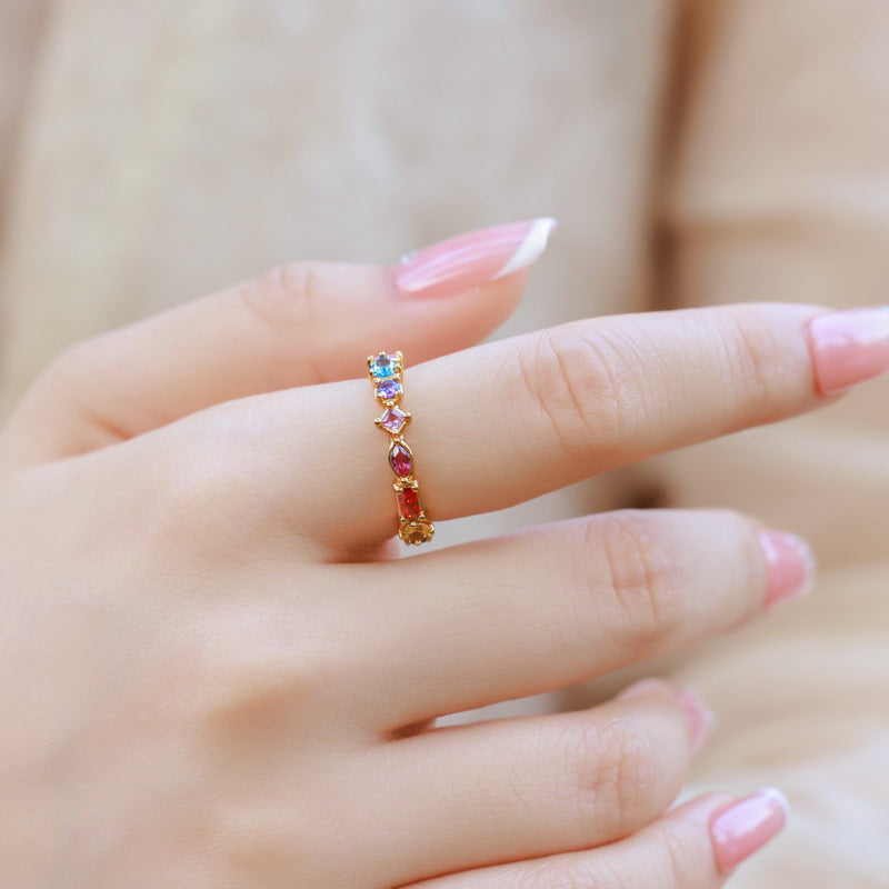 S925 Sterling Silver Gold-Plated Colored Zircon Ring