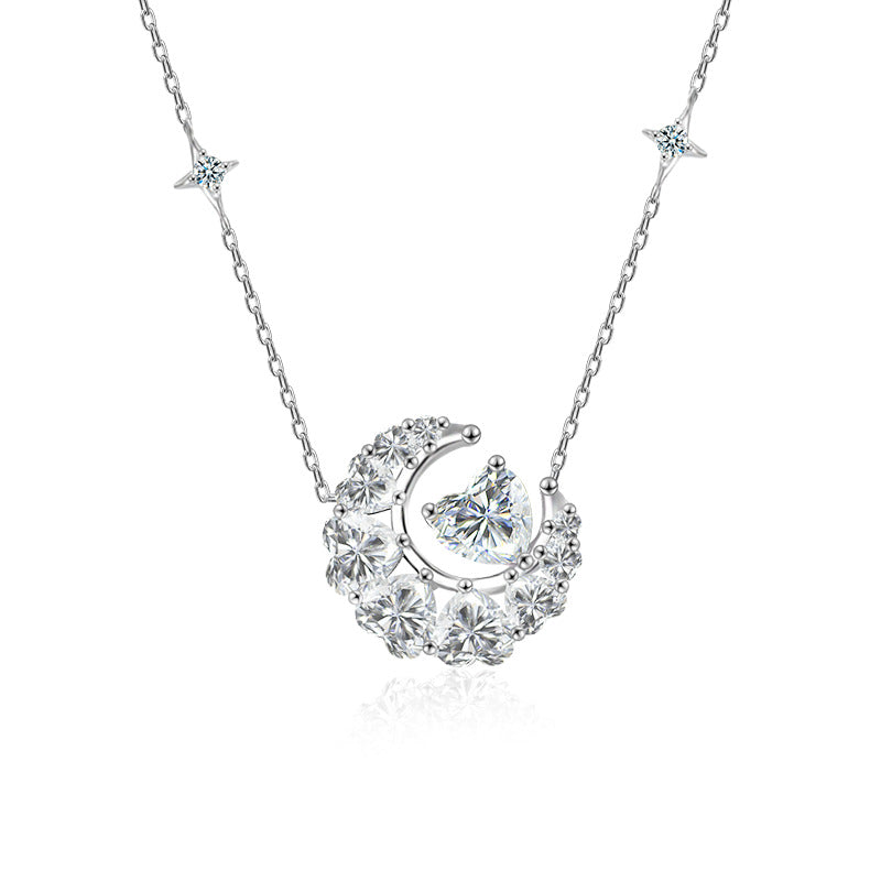 S925 Sterling Silver Moissanite Star Moon Necklace
