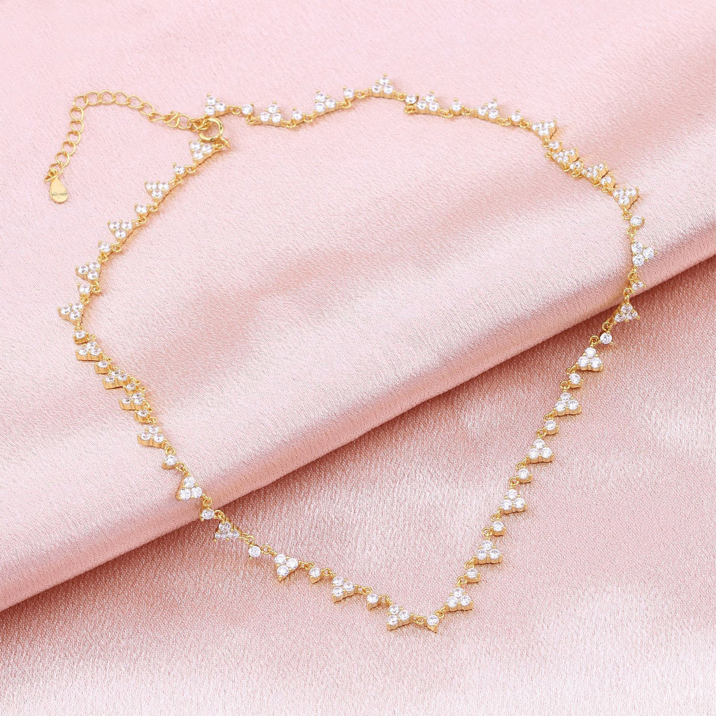 S925 Sterling Silver Scattered Triangle Full Zirconium Necklace