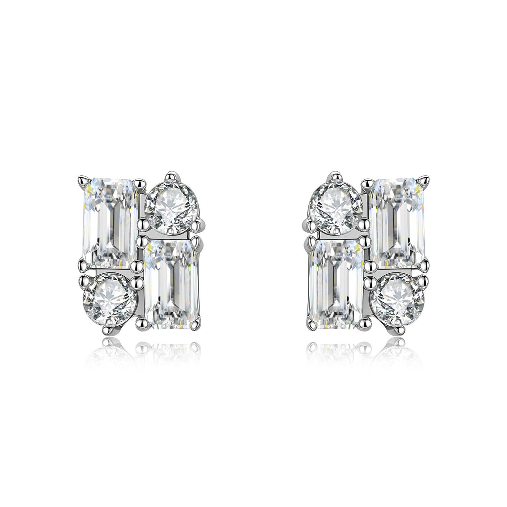 S925 Sterling Silver Square-Cut Moissanite Stud Earrings