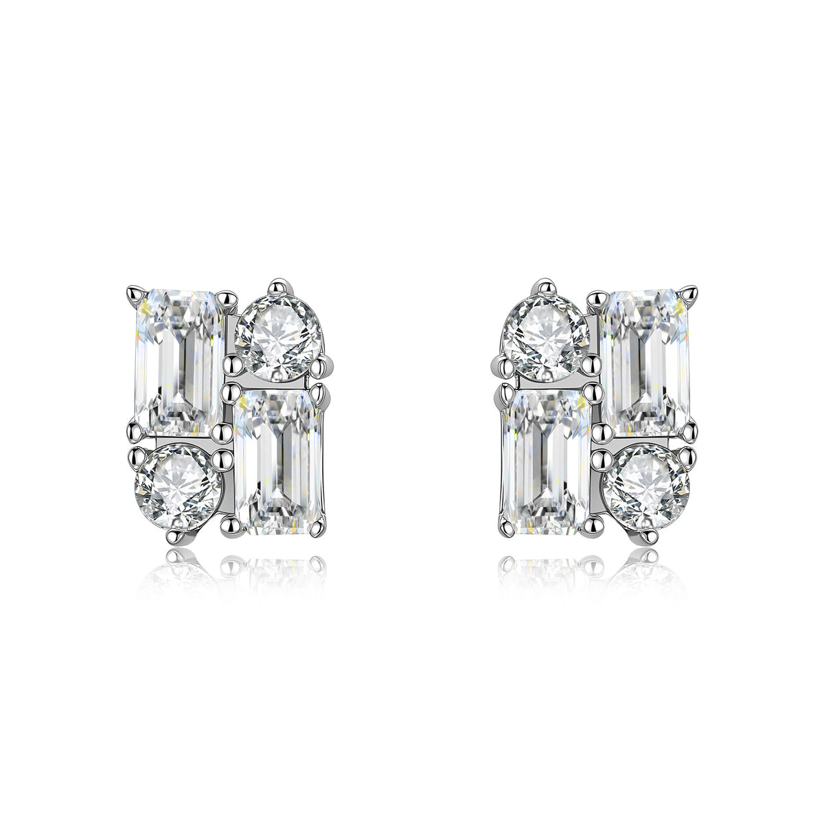 S925 Sterling Silver Square-Cut Moissanite Stud Earrings