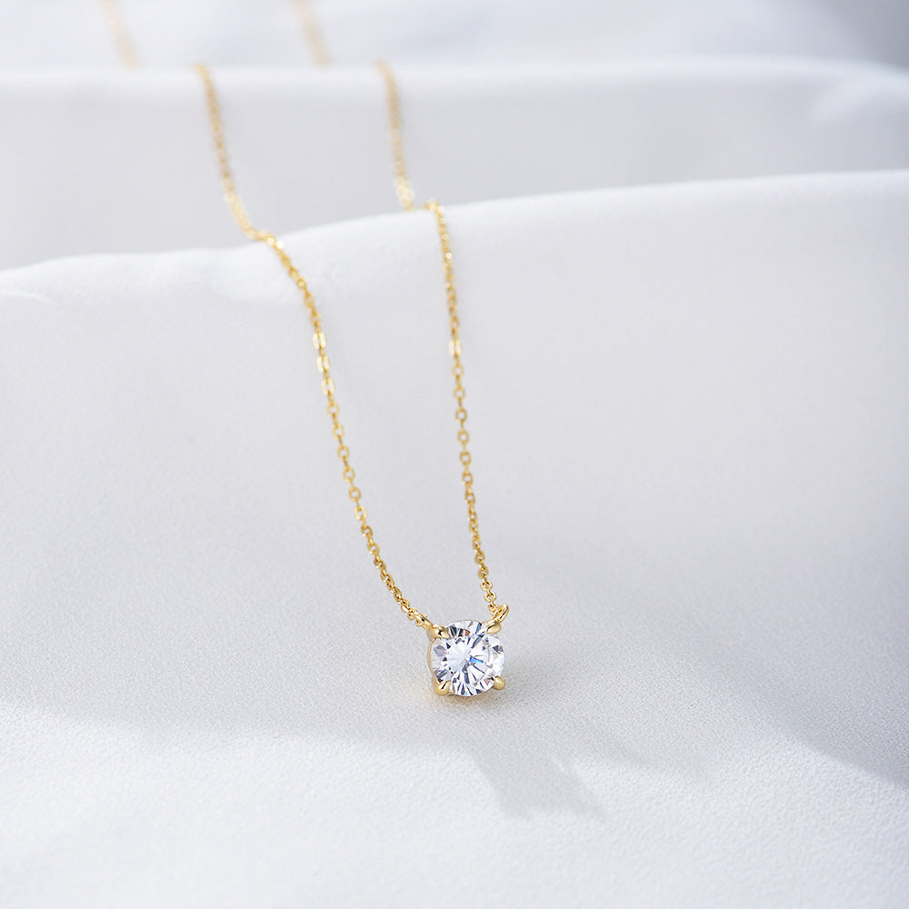 S925 Sterling Silver round Zircon Pendant Necklace