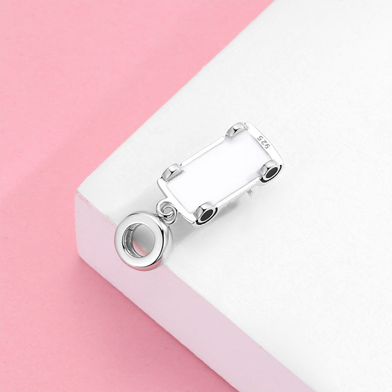 S925 Sterling Silver Car Pink Zircon Pendant