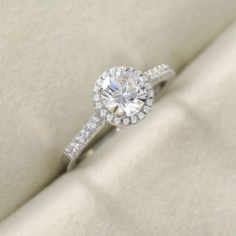 S925 Silver Set 1.2 Carat 7 × 7mm Round Zircon Ring