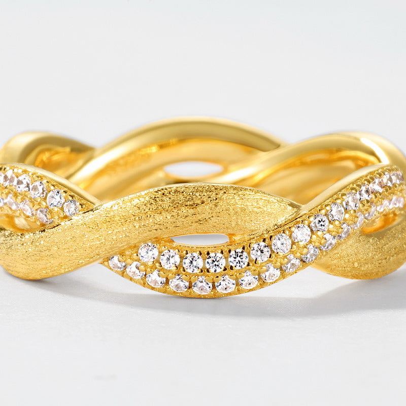 S925 Sterling Silver Gold-Plated Twisted Zircon Inlaid Ring