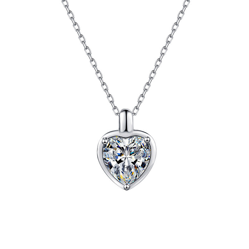 S925 Sterling Silver Moissanite Heart-Shaped Pendant Necklace
