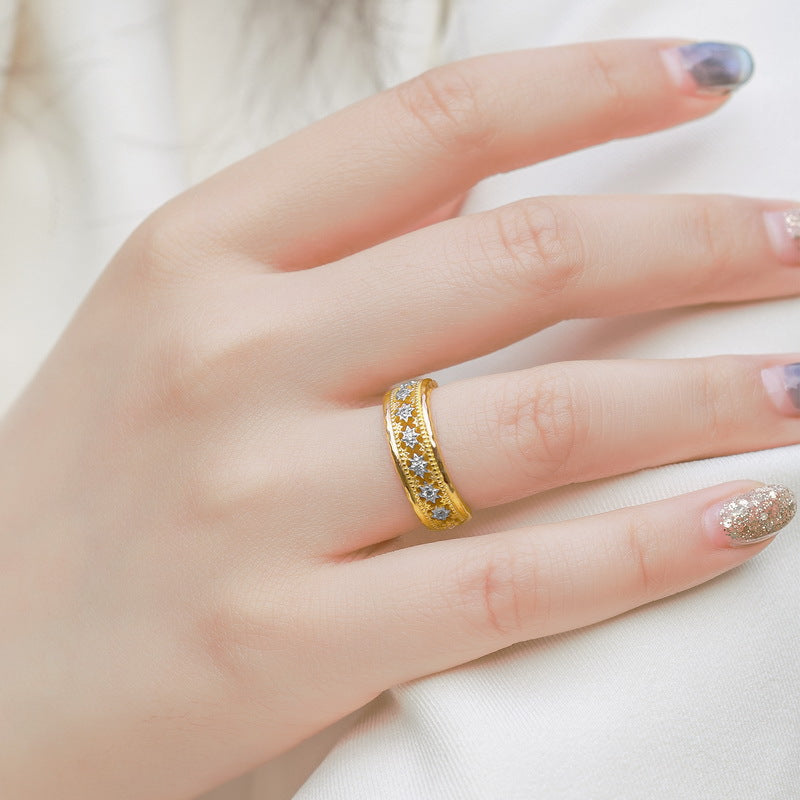 S925 Sterling Silver Gold-Plated Hollow Zircon Ring