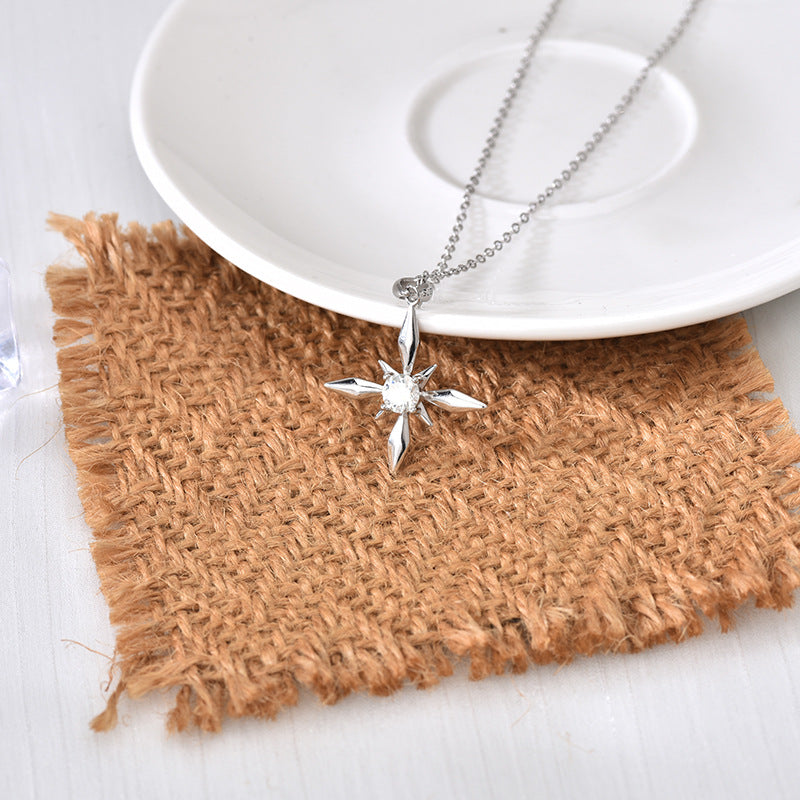 S925 Sterling Silver Moissanite Four Pointed Stars Pendant Necklace