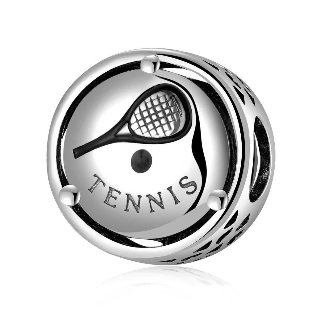 S925 Sterling Silver Tennis Theme Beaded Carved Racket Pattern Pendant