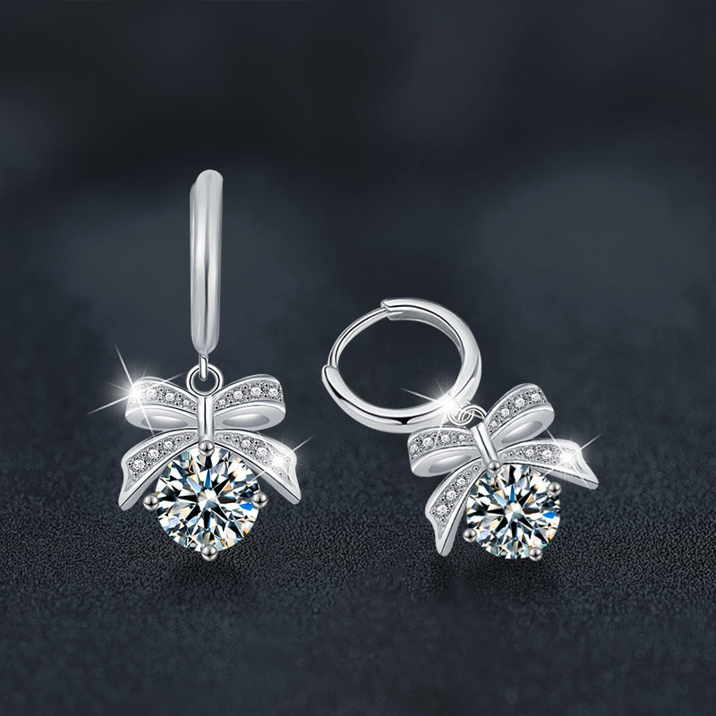925 Sterling Silver Moissanite Bow Earrings
