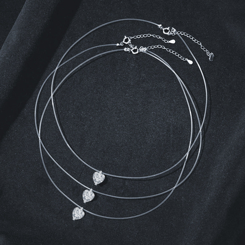 S925 Sterling Silver Moissanite Heart-Shaped Fish Line Necklace