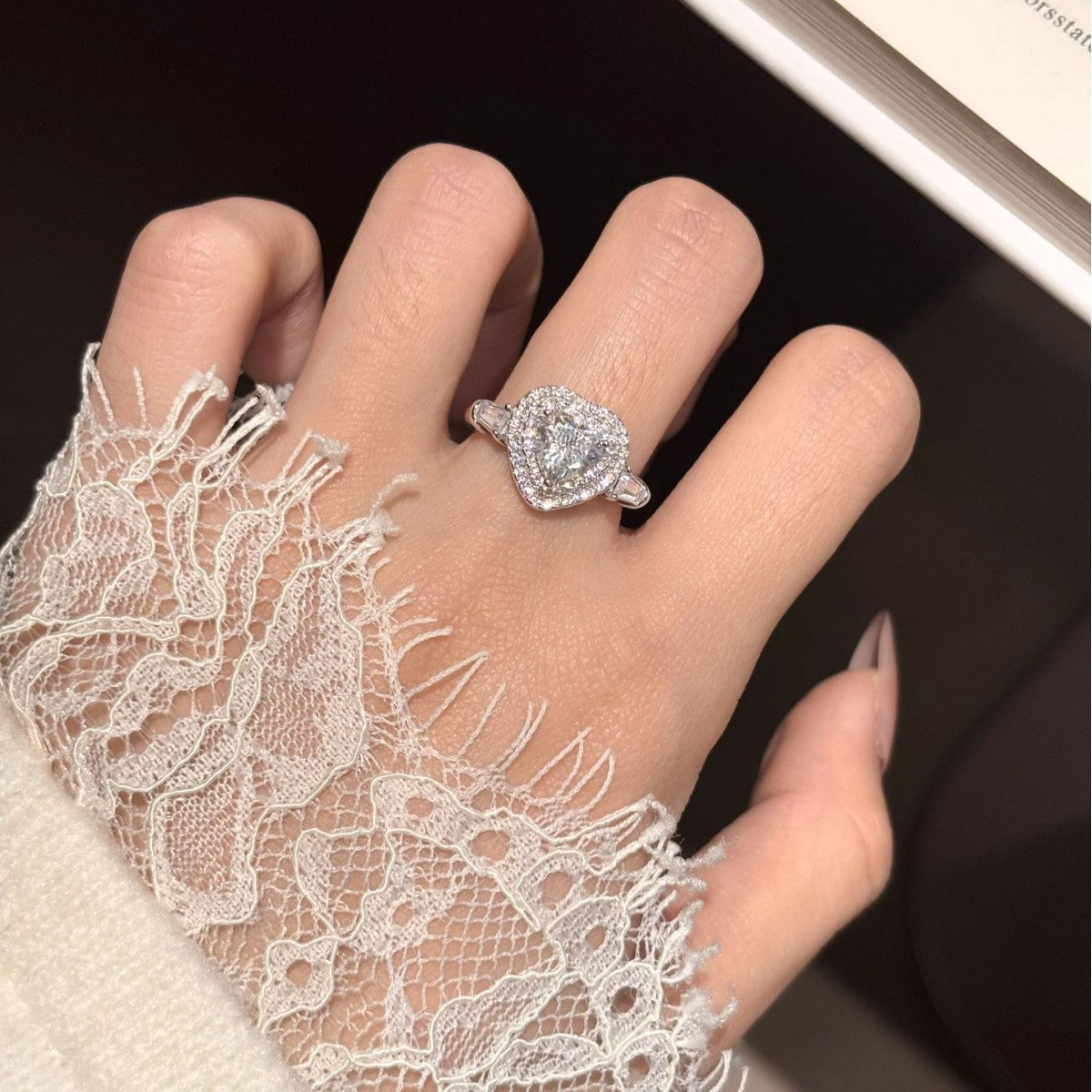 S925 Silver Heart-Shaped Ring with Colored Moissanite