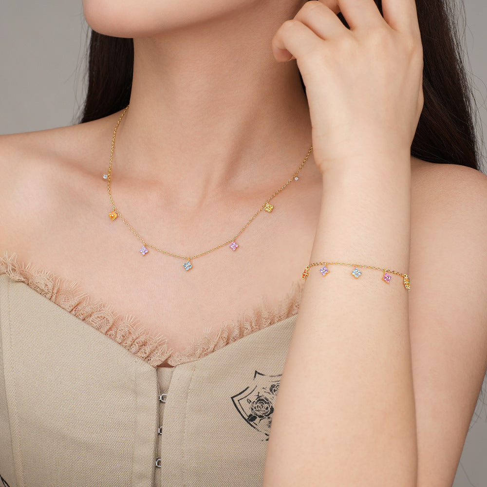 S925 Sterling Silver Necklace with Colorful Zirconia