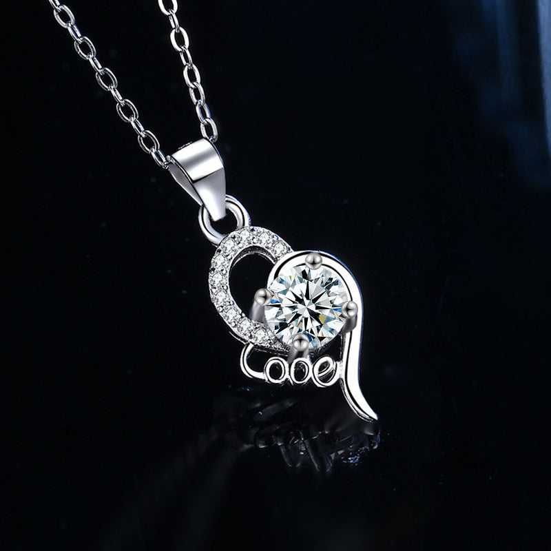 S925 Sterling Silver Moissanite Women's Simple Love Heart Pendant Necklace