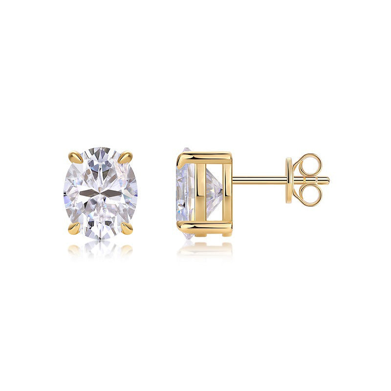 S925 Sterling Silver Gold-Tone Moissanite Stud Earrings