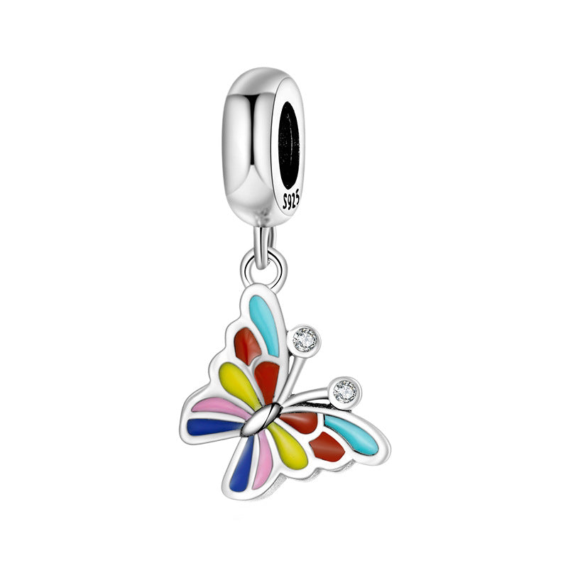 S925 Sterling Silver Colorful Butterfly Zircon Pendant