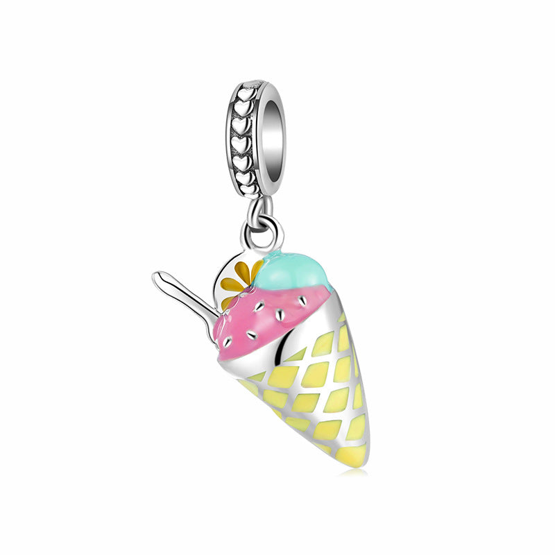 S925 Sterling Silver Ice Cream Cartoon Cute Summer Cone Pendant