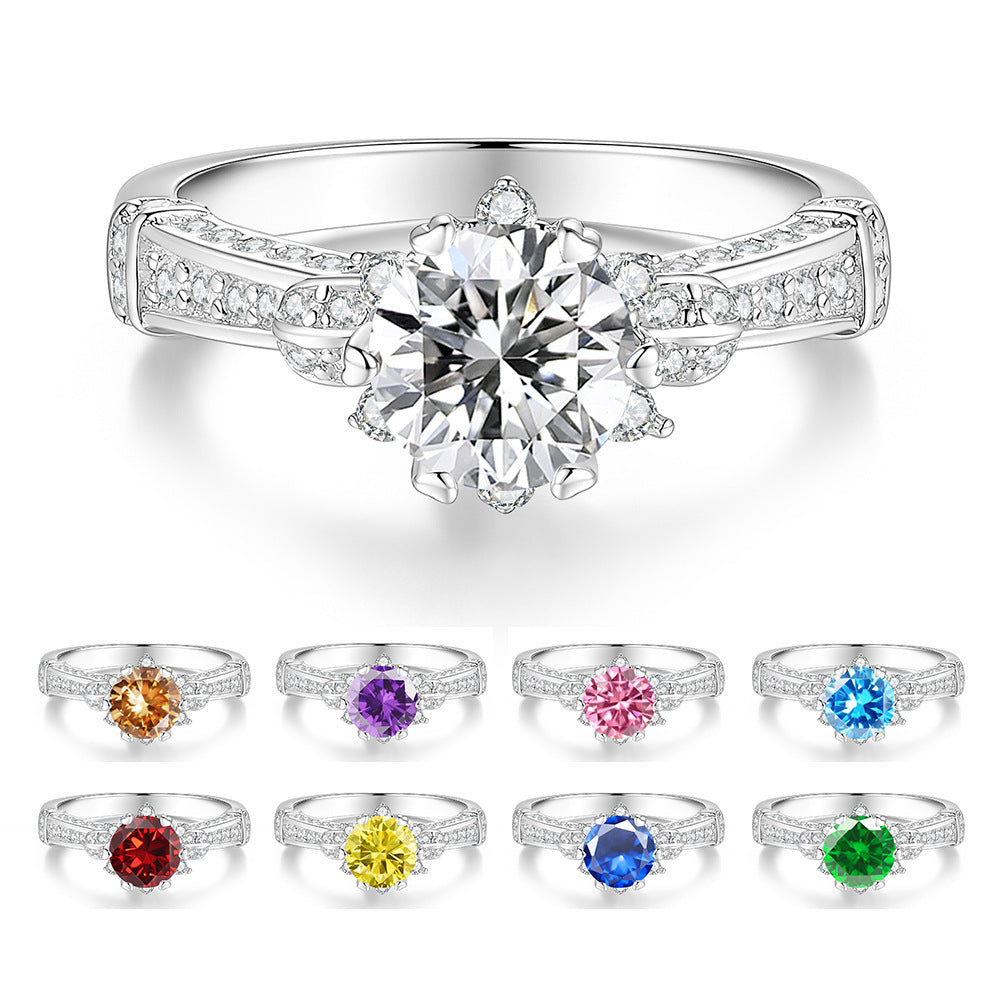 S925 Silver Colorful Moissanite Ring – Bouquet Design