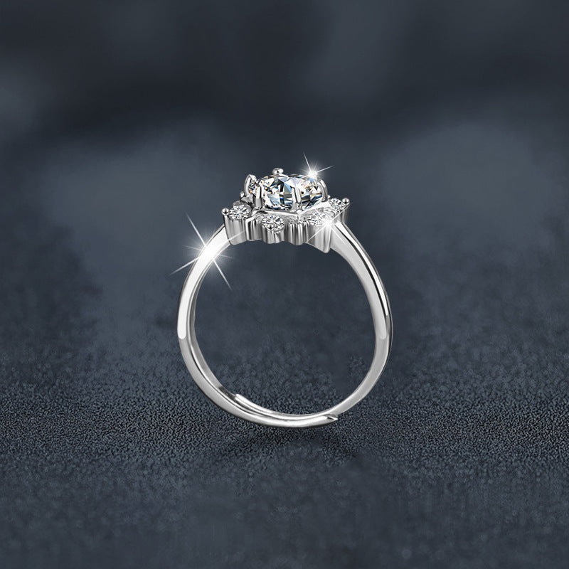 S925 Sterling Silver Moissanite Snowflake Ring