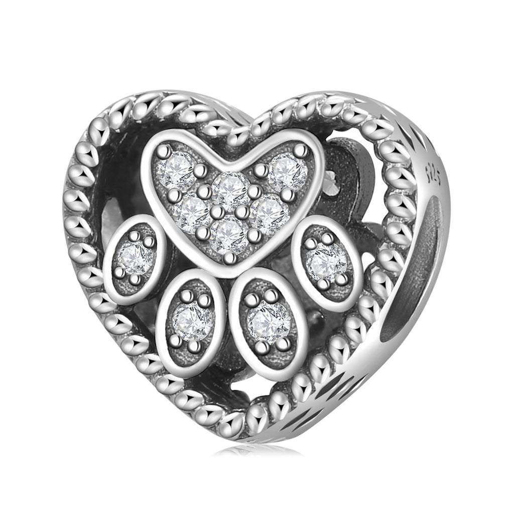 S925 Sterling Silver Loving Heart Dog's Paw Zircon Pendant