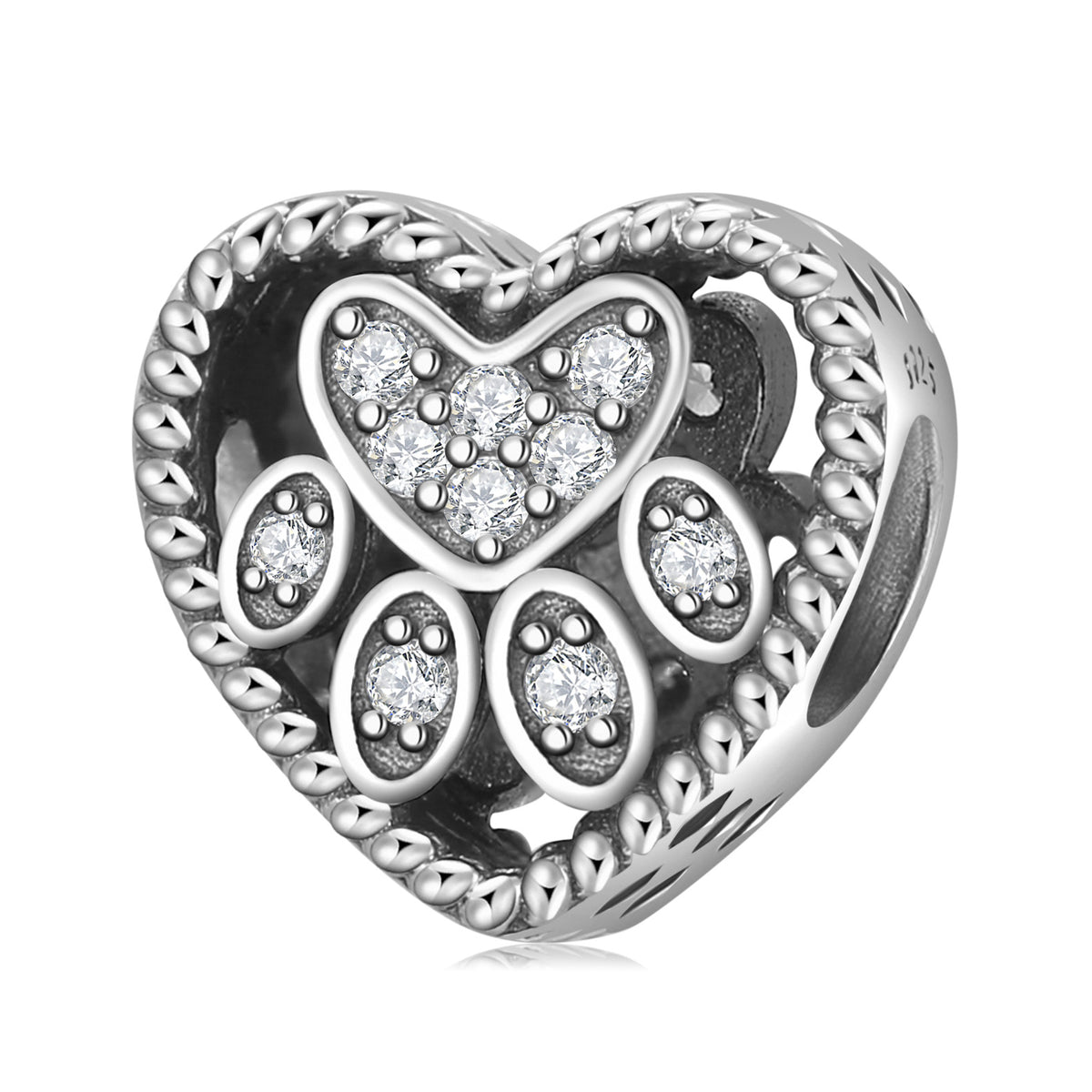 S925 Sterling Silver Loving Heart Dog's Paw Zircon Pendant