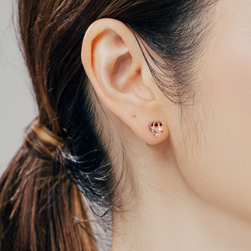 S925 Sterling Silver Halloween Skull Micro-Pave Zircon Stud Earrings