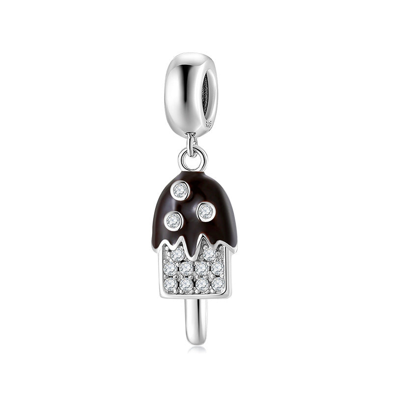 S925 Sterling Silver Ice Cream Pendant Black Inlaid Zircon Pendant