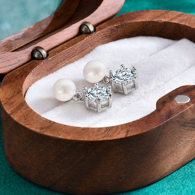 Classic Six-Prong Moissanite & Pearl Stud Earrings -S925 Sterling Silver