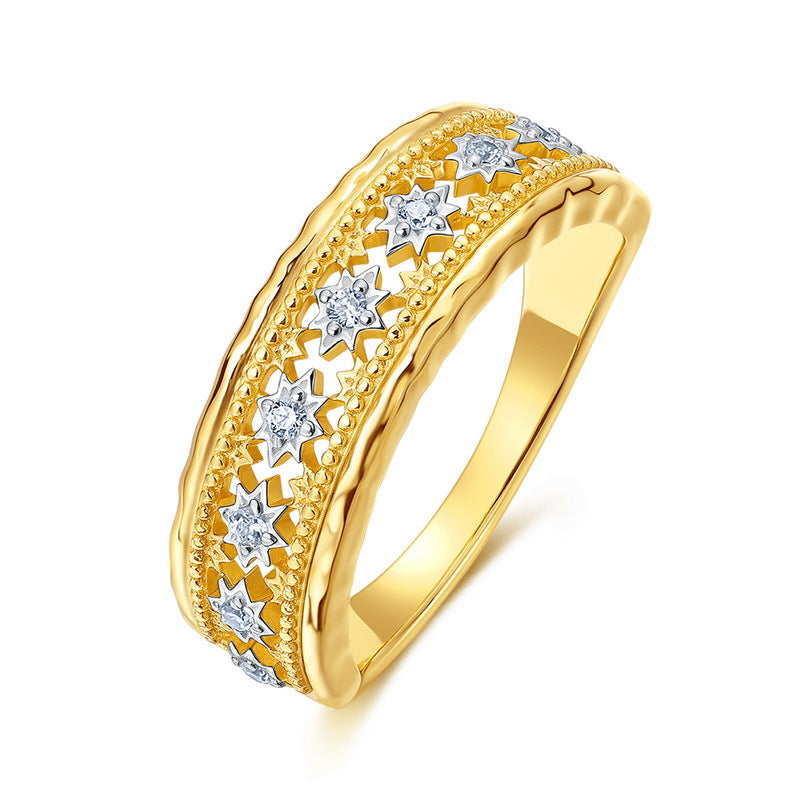 S925 Sterling Silver Gold-Plated Hollow Zircon Ring