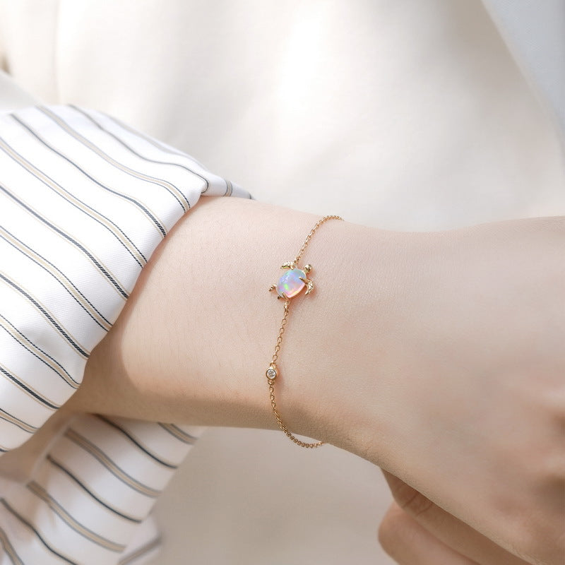S925 Sterling Silver Gold-Plated Turtle Opal Bracelet