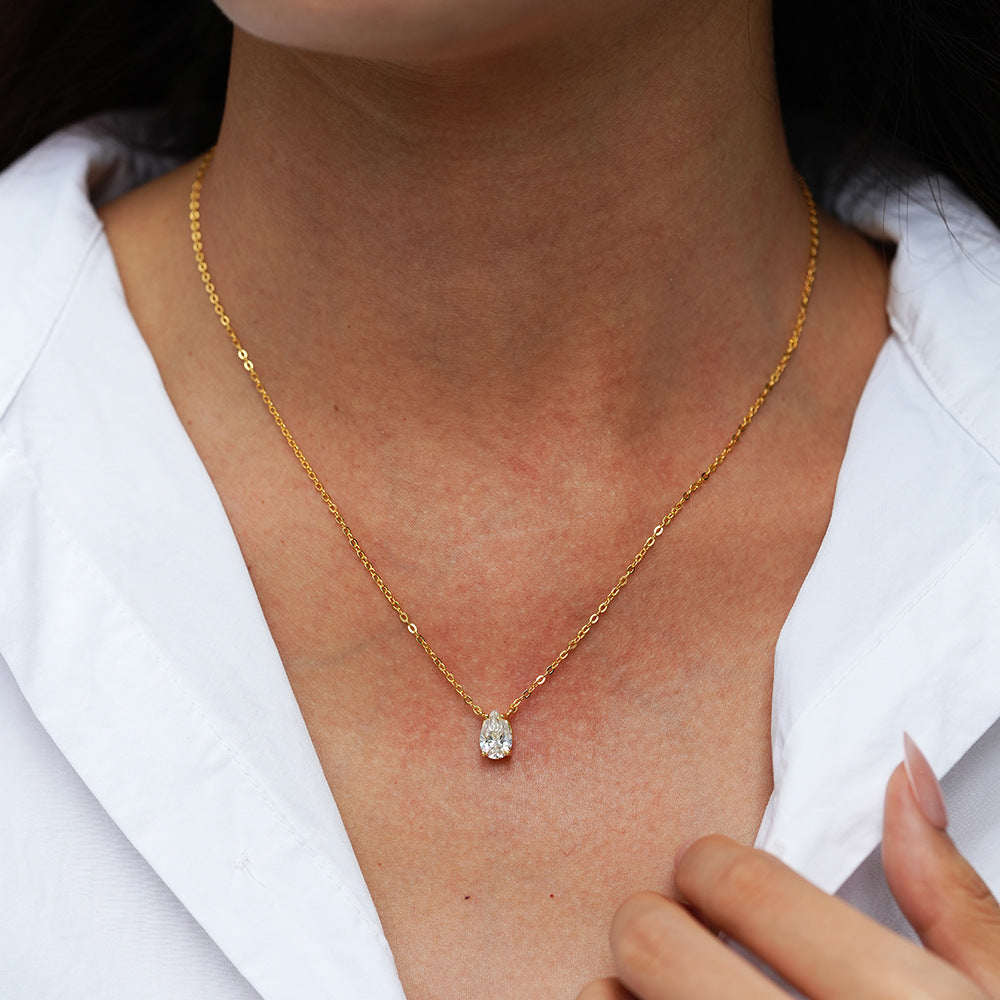 Pear Cut Moissanite Solitaire Necklace in 925 Sterling Silver