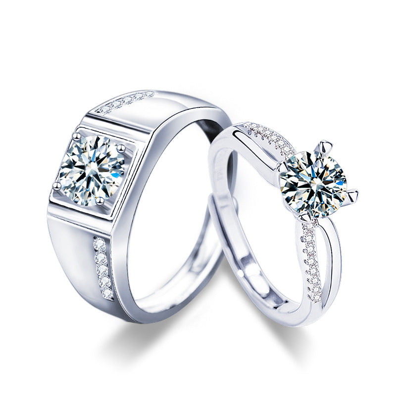 925 Sterling Silver Moissanite Adjustable Couple Rings