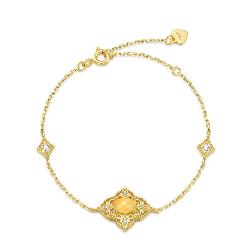 S925 Sterling Silver Gold-Plated Geometric Opal Zircon Bracelet