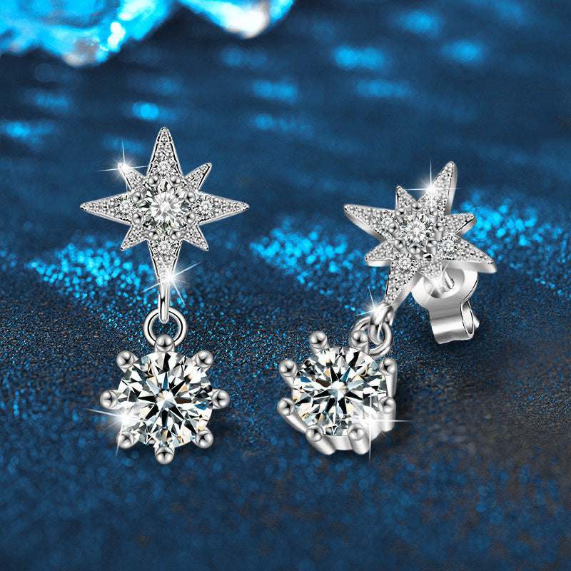 Moissanite Star of David Stud Earrings — S925 Sterling Silver, Minimalist Style