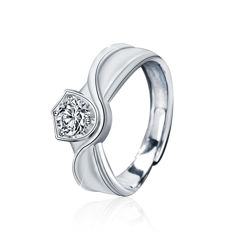 S925 Sterling Silver Moissanite Princess & Knight Couple Ring Set
