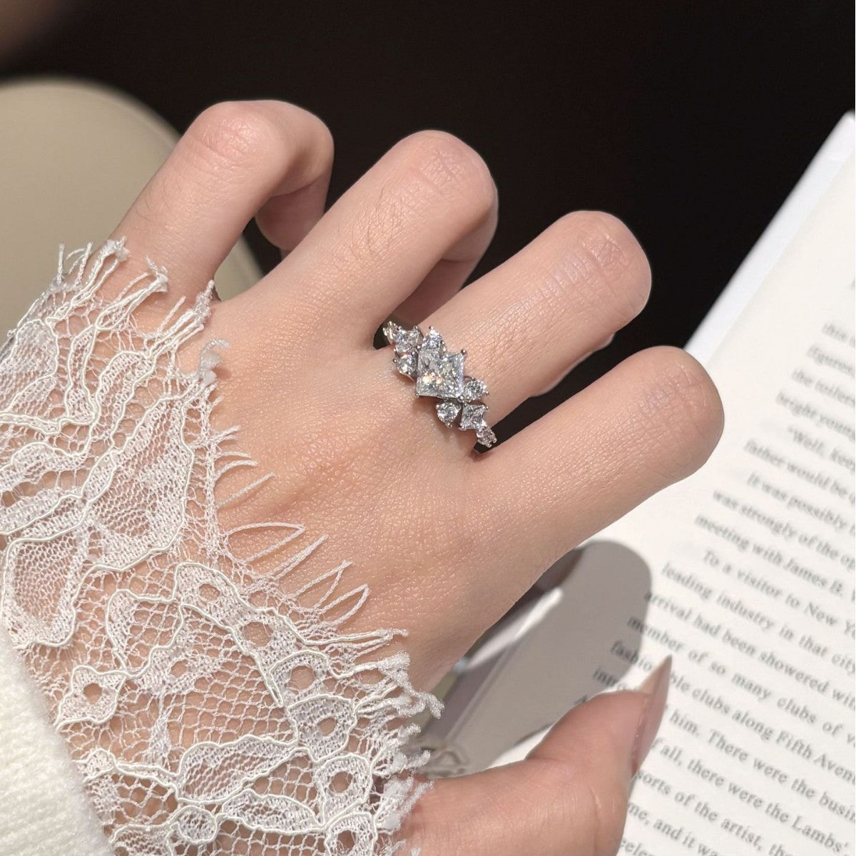 S925 Silver Ring with Colorful Square Moissanite