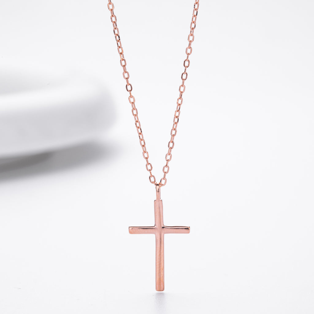 S925 Sterling Silver Simple Polished Cross Necklace