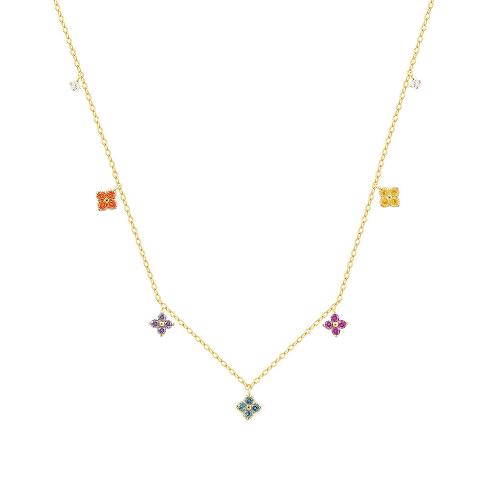 S925 Sterling Silver Necklace with Colorful Zirconia