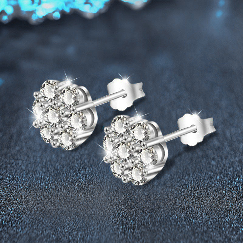 Moissanite Stud Earrings — 925 Sterling Silver, Premium & Minimalist Style, Elegant Petal and Snowflake Design