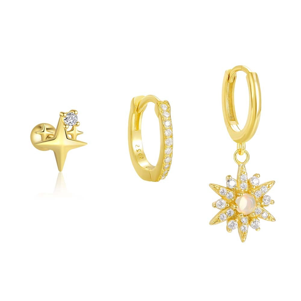 S925 Sterling Silver Micro-set Opal and Zircon Stud Earrings