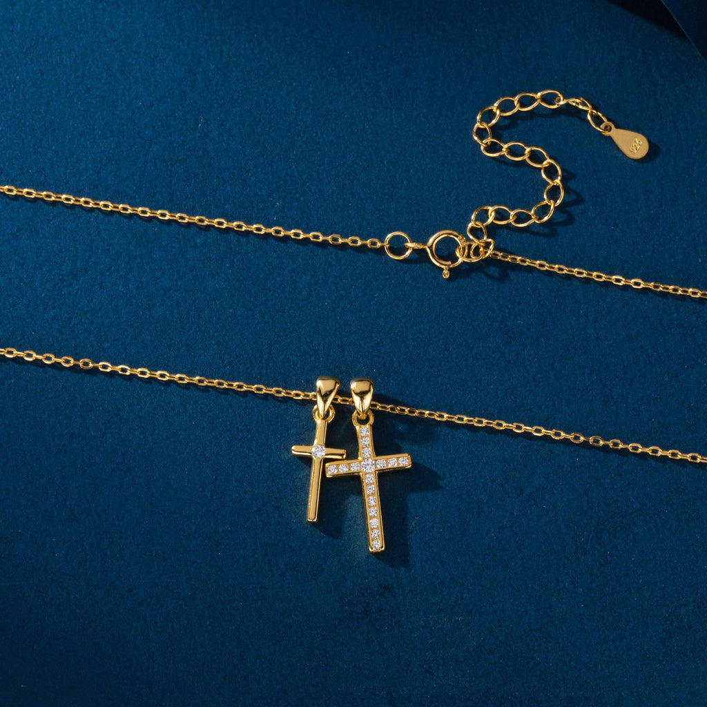 S925 Sterling Silver Double Cross Necklace