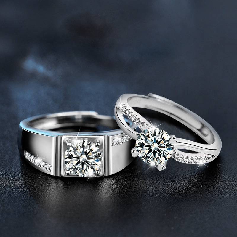 925 Sterling Silver Moissanite Adjustable Couple Rings
