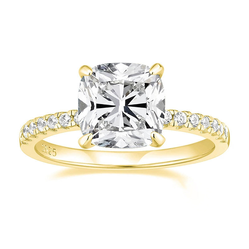 S925 silver four-claw 9 × 9 pillow 4-carat zircon ring