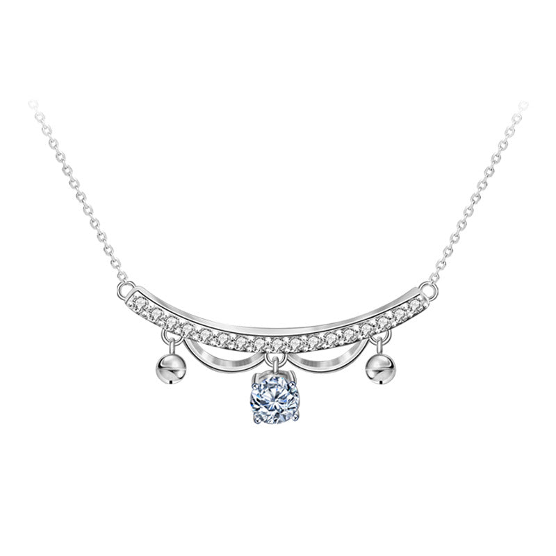 S925 Sterling Silver Moissanite Lace Princess Bell Pendant Necklace