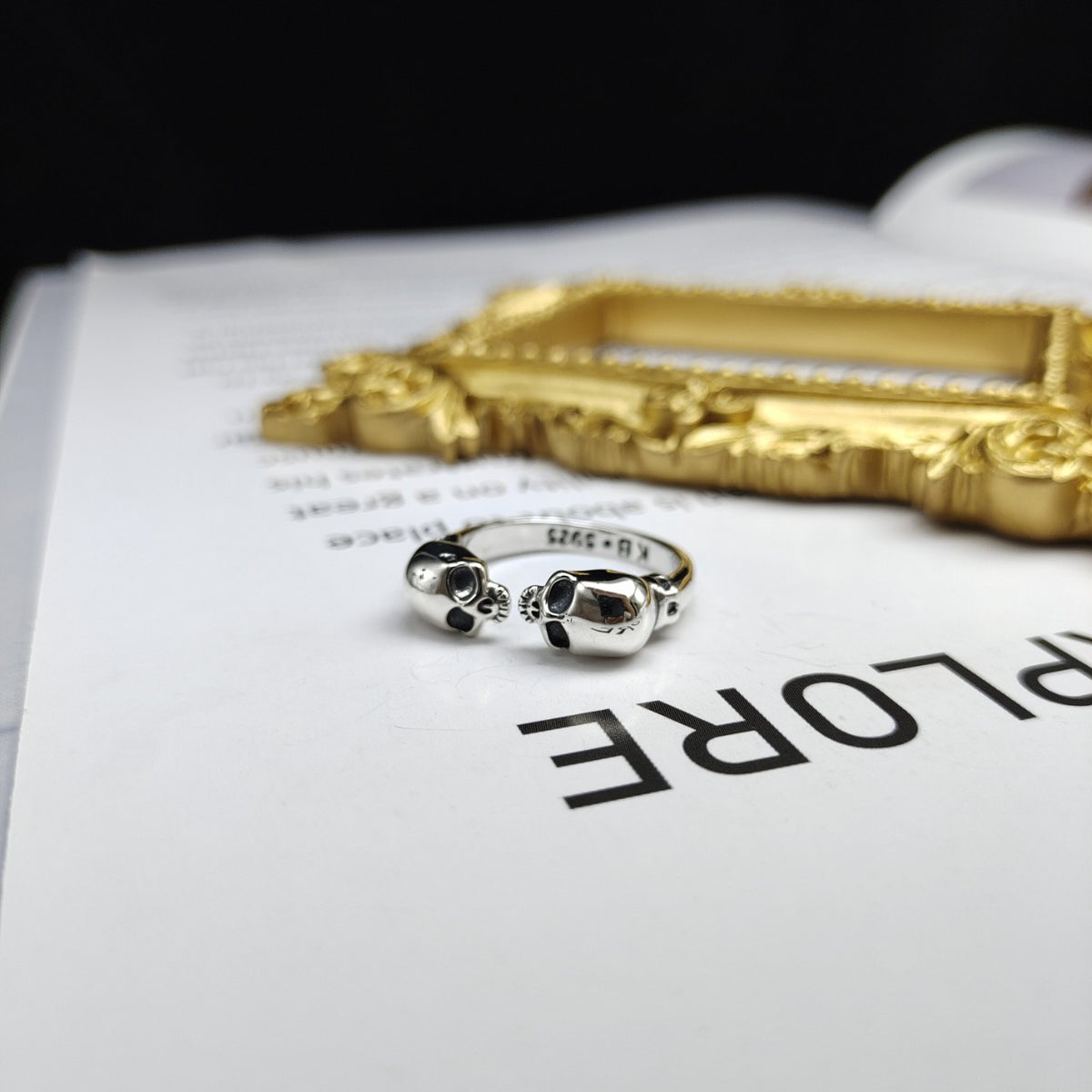 S925 Sterling Silver Halloween Double-Skull Open Ring