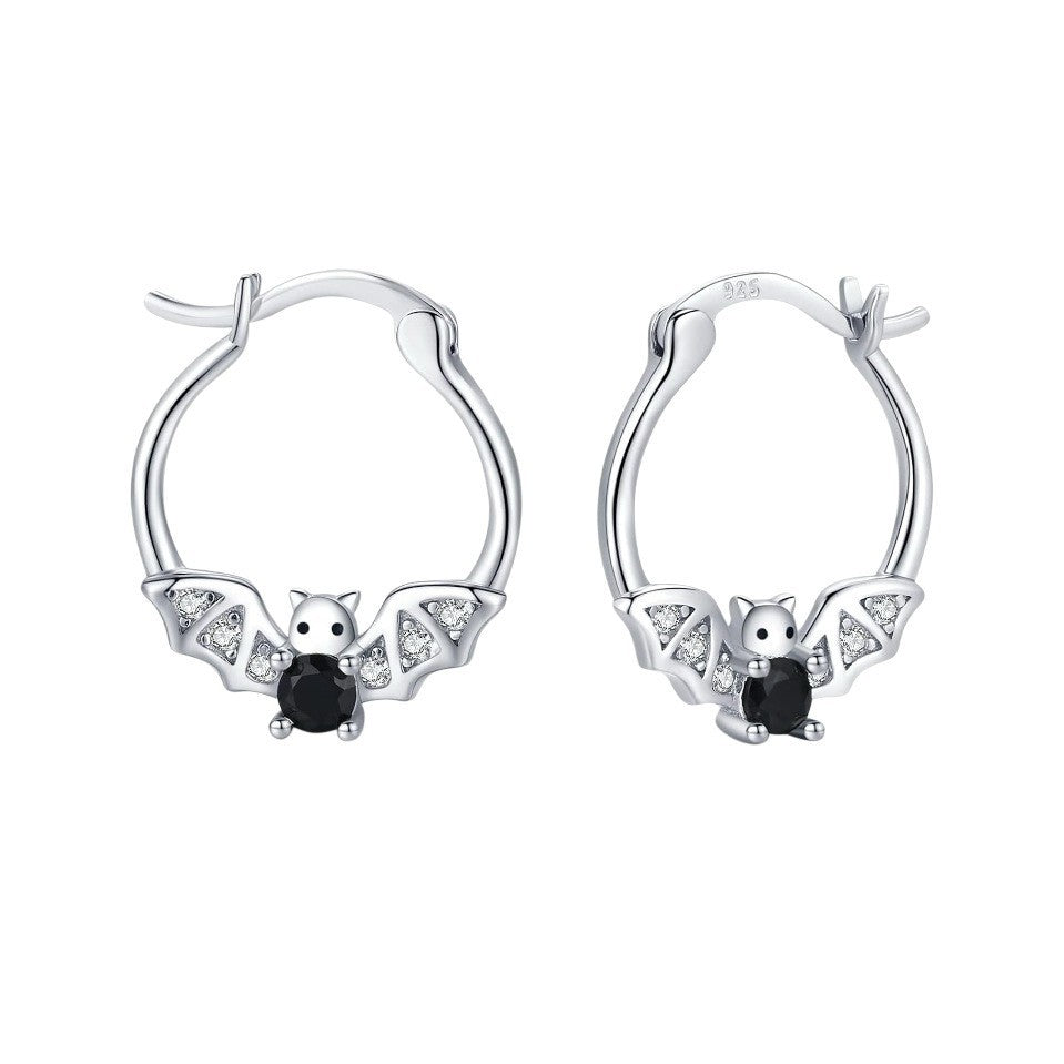 S925 Sterling Silver Halloween Little Bat Earrings
