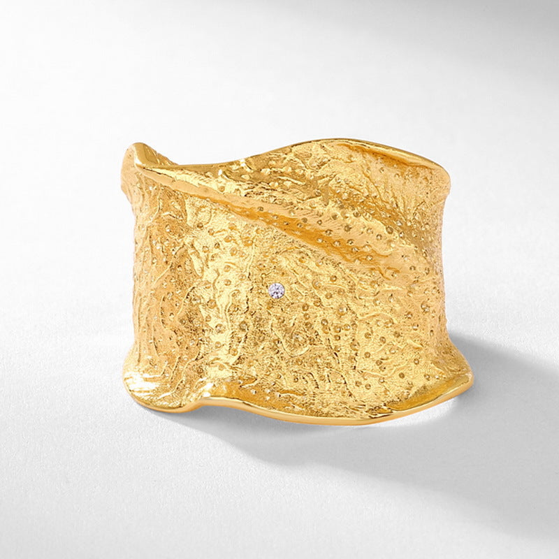 S925 Sterling Silver Gold Plated Brushed Pleated Ring
