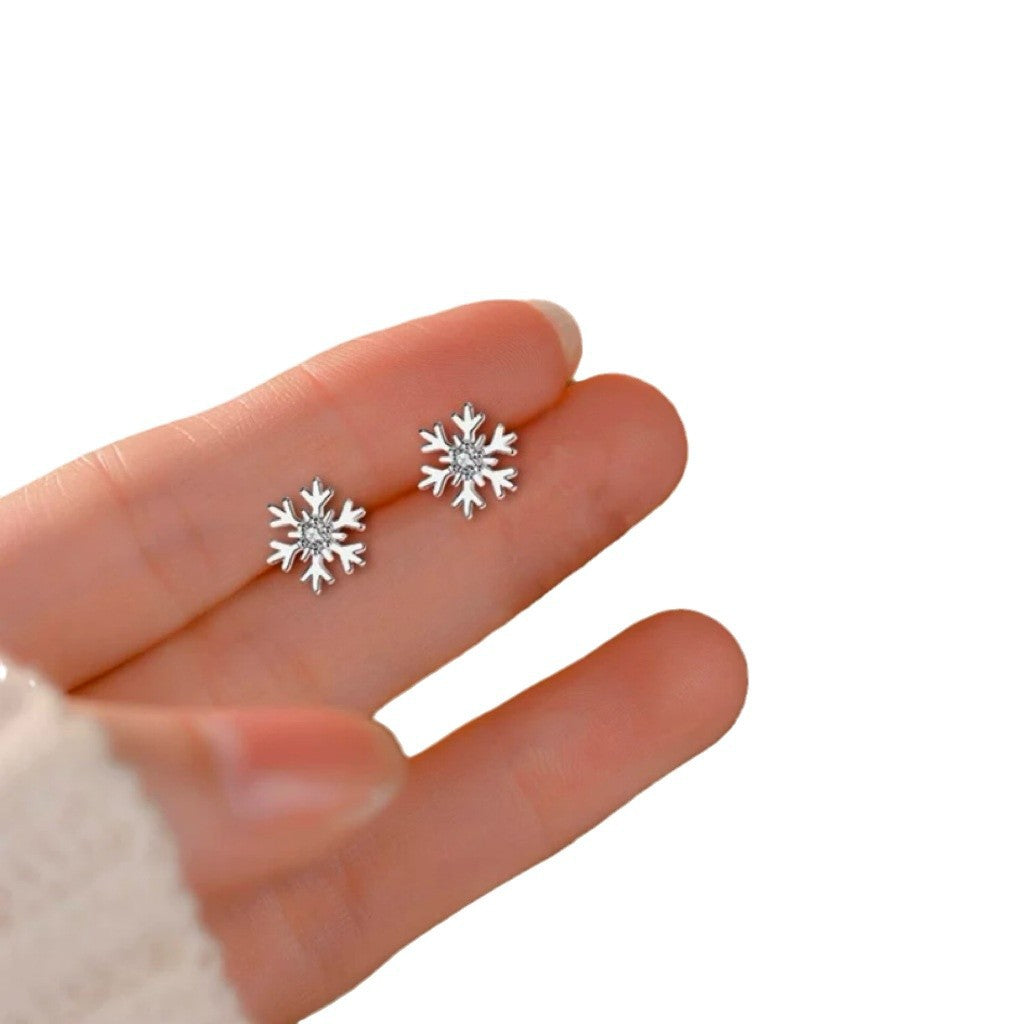 S925 Sterling Silver Christmas Snowflake Stud Earrings
