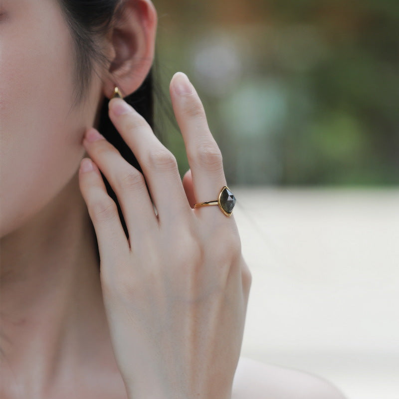 S925 Sterling Silver Gold-Plated Multi-Color Labradorite Rhombus Ring
